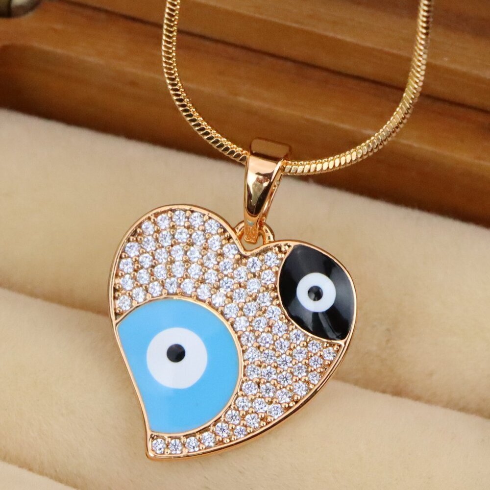 "Heart Evil Eye Rose Gold Pendant with Crystal Pave Design, XPPT1411